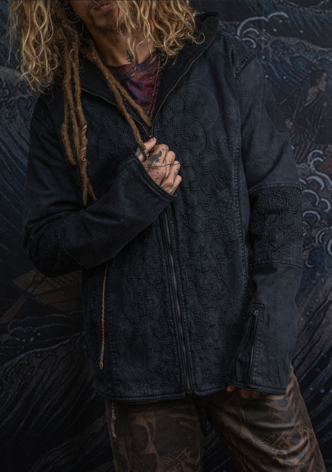 Jacket Men / Denim Stretchy Laser Print Digital Embroidery Stonewashed - DRAGONS IKARO